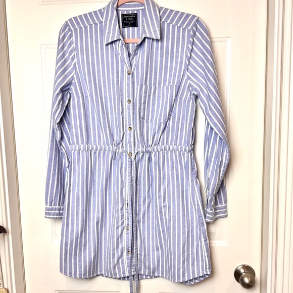 Abercrombie & Fitch Blue & White Stripe Tie Shirt Dress, Sz Sm, - Picture 1 of 9